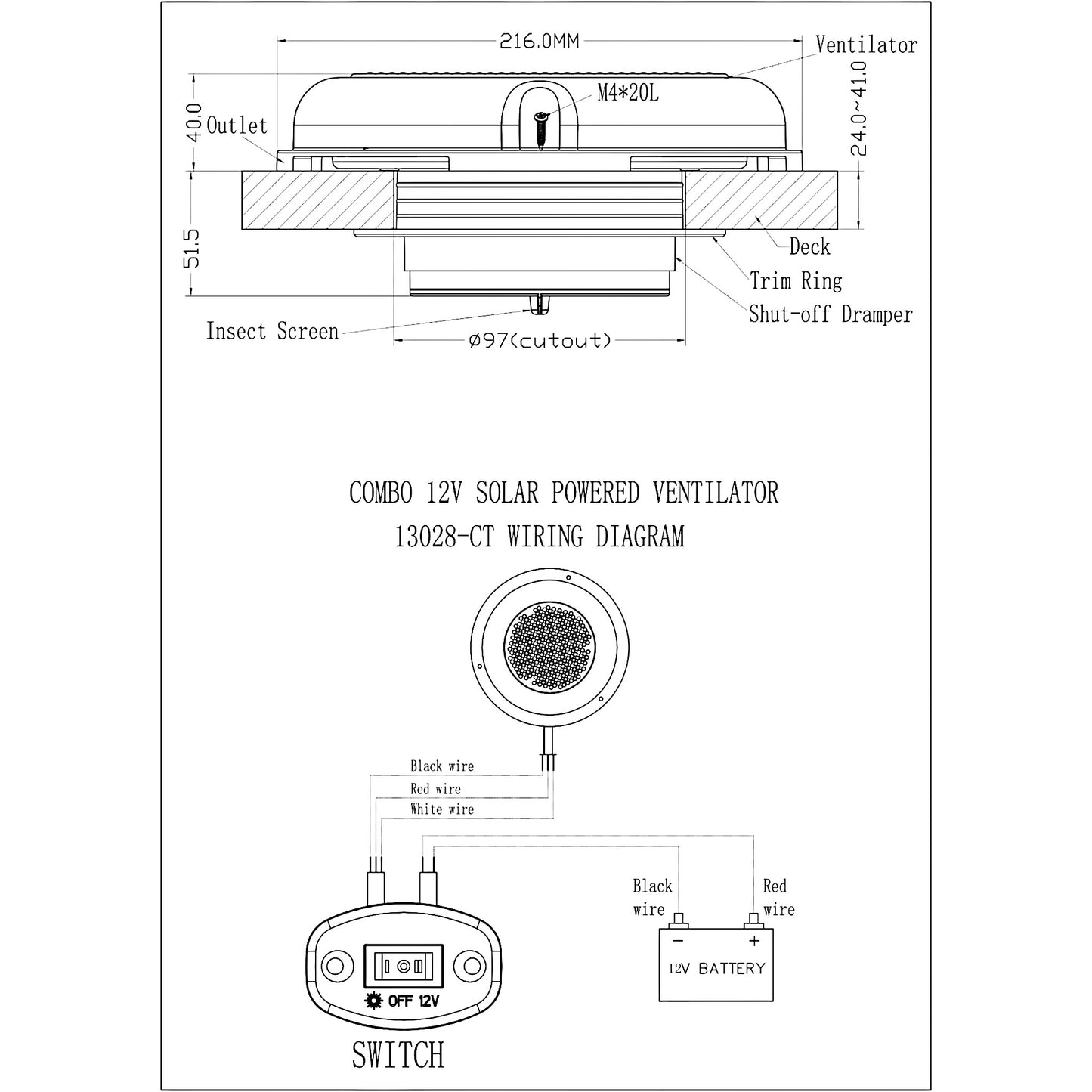 Pactrade Marine Boat Solar Powered 1100 CU.FT/HR Ventilator ODM