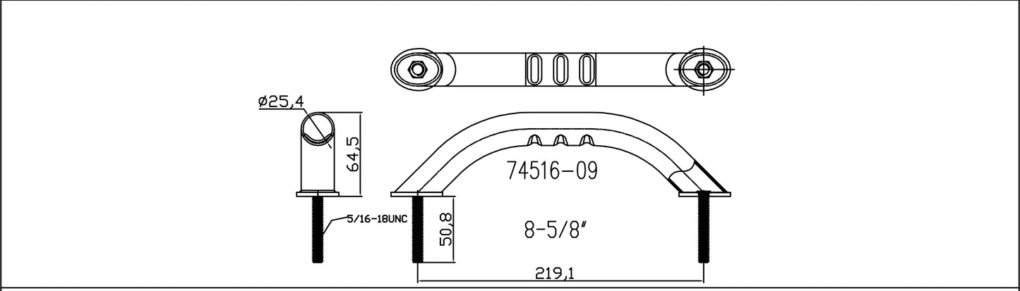 STAINLESS STEEL MARINE BOAT HANDRAIL 8-5/8 INCHES WITH WAVE CURVE