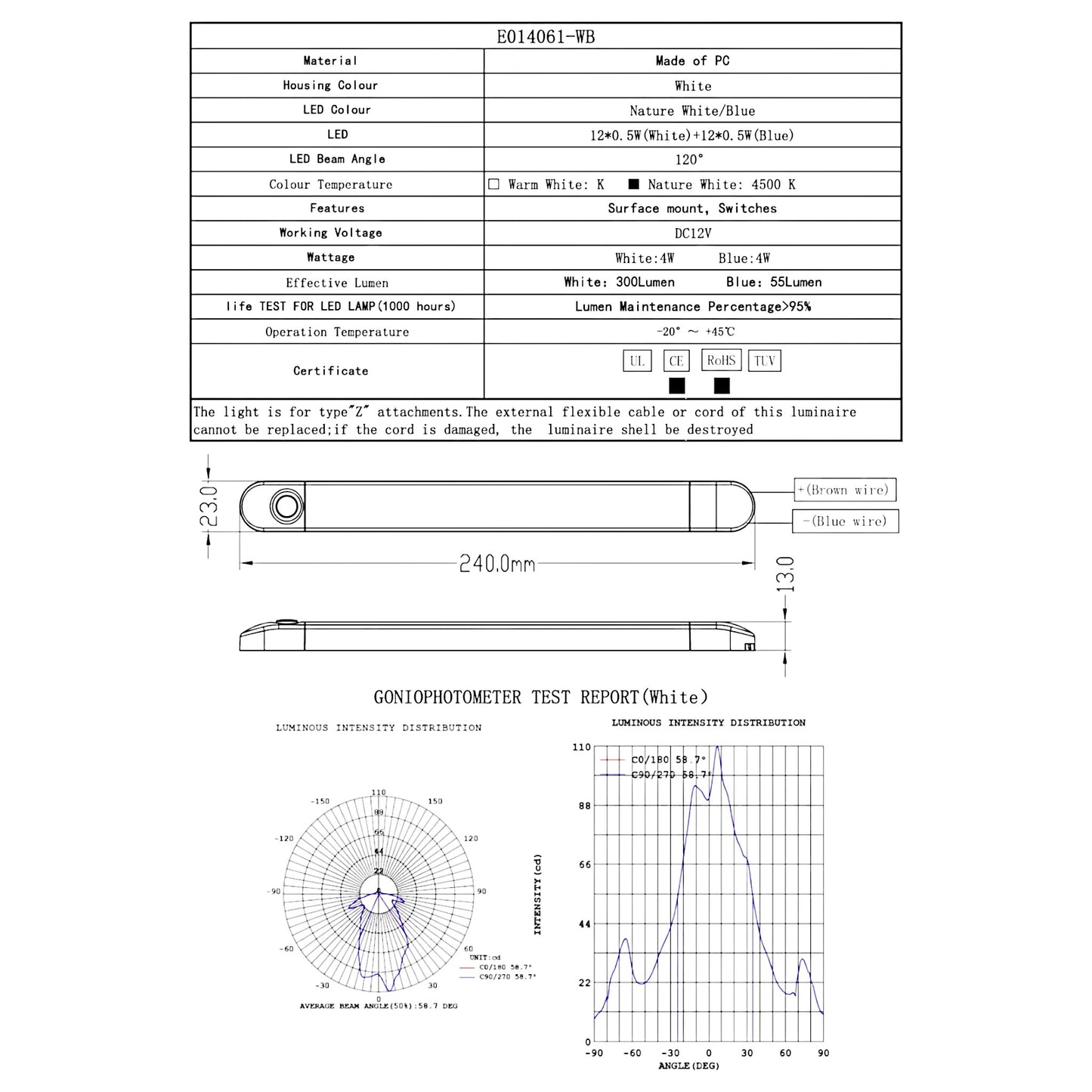 Pactrade Marine LED Strip Courtesy Light White PC Plastic Housing Nature White Surface Mount with Switch DC12V 4WCE RoHS Certified 9-1/2"x1/2" x7/8" (Nature White/Blue)