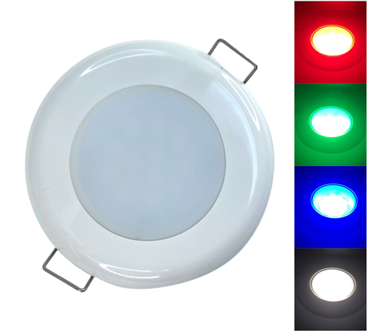 Pactrade Marine RV Boat Pontoon Red Green Blue White LED Courtesy Ceiling Light White Plastic Housing Glare Free Illumination Lens Energy Saving12V DC (Spring Flush Mount)