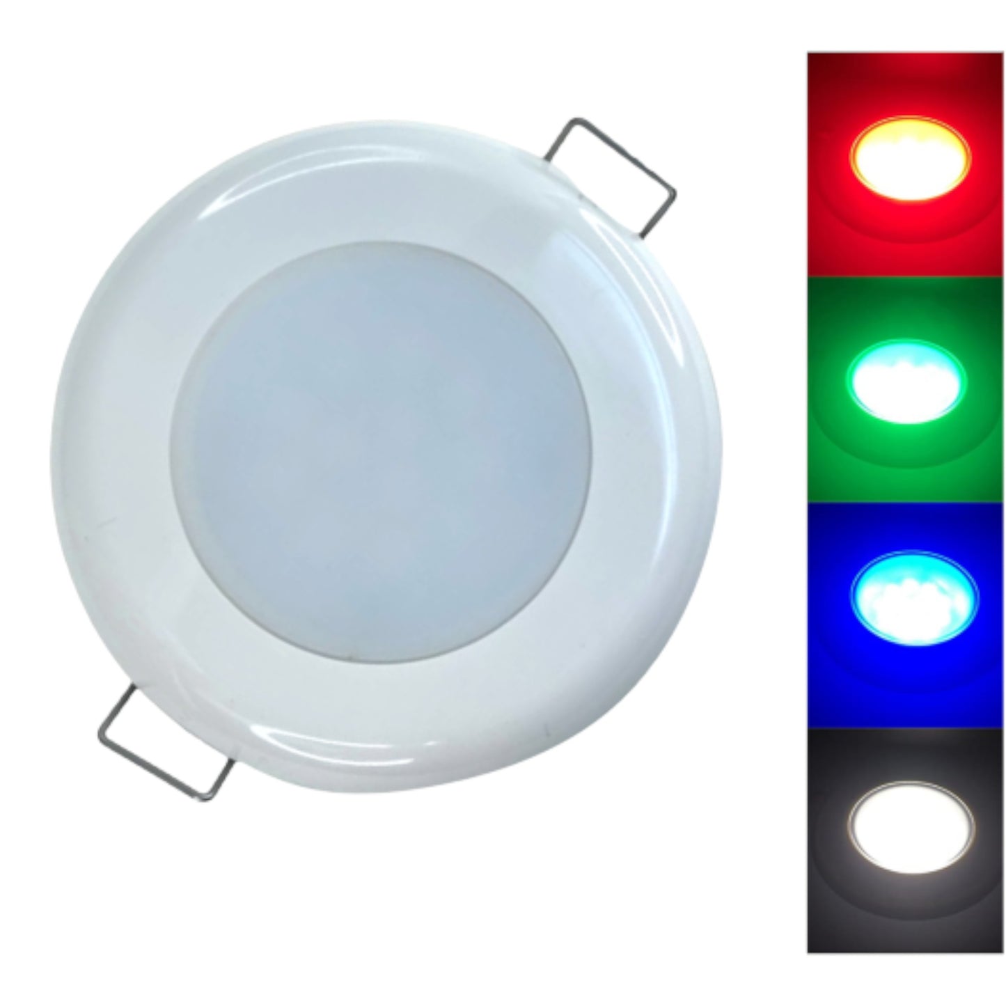 Pactrade Marine RV Boat Pontoon Red Green Blue White LED Courtesy Ceiling Light White Plastic Housing Glare Free Illumination Lens Energy Saving 12V DC (Spring Flush Mount)