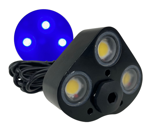 Pactrade Marine Black Aluminum Housing Plug/Transom Light DC10-30V LED Waterproof IP68 10W per LED Lengthy Wired with Screws Interior Temperature (120 LM LED - 3pcs Blue)