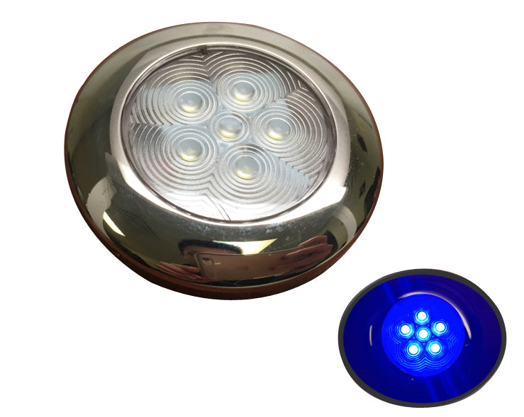 Pactrade Marine Boat Blue LED Ceiling Light SS304 Housing Surface Mount 12V 17LM 6 LEDs