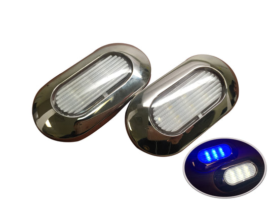 Pactrade Marine Boat 1 Nature White & 1 Blue LED Light SS304 Housing Surface Mount