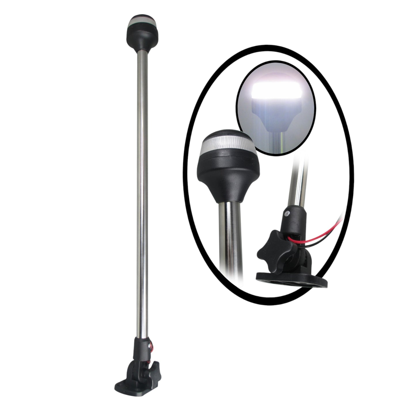 Pactrade Marine Boat LED Anchor All Round Light SS Pole Fold Down 25''L 12V 2NM USCG A16 Certified