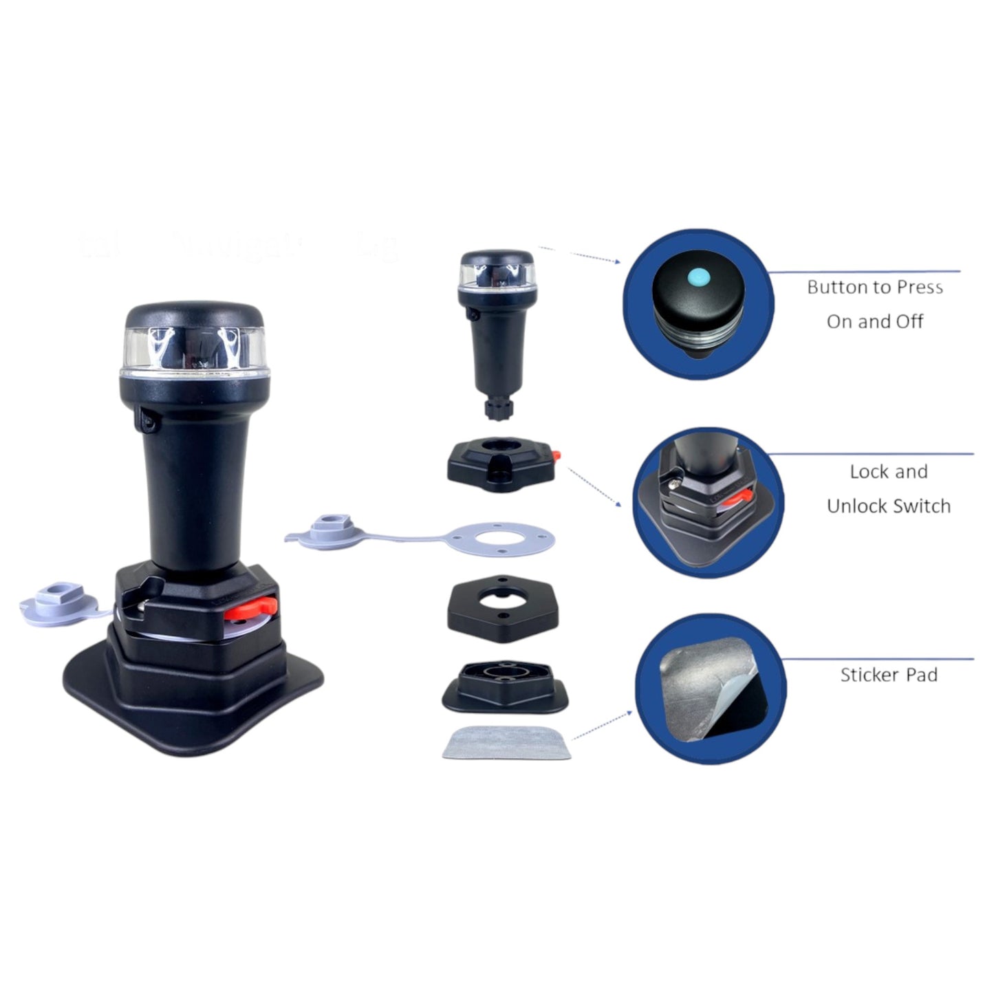 Pactrade Marine Boat LED 3A Battery White All Round Navigation Light Cleatport