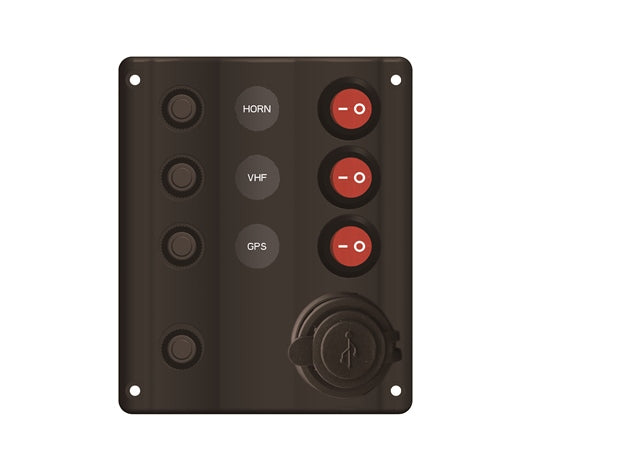 Pactrade Marine Black Plastic Switch Panel With USB Charger LED Indicator 5X4"