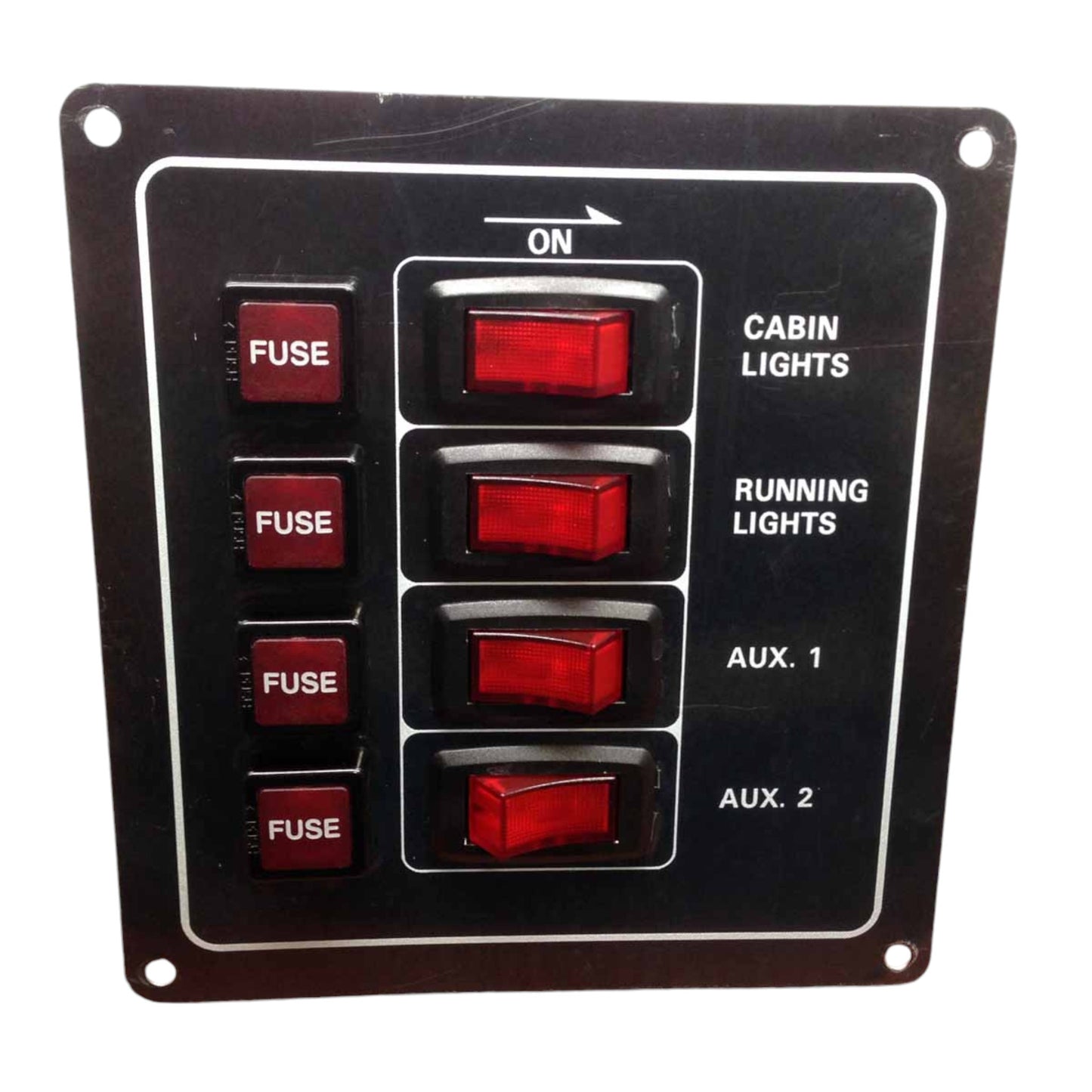 Pactrade Marine Boat Black Aluminum Switch Panel IP65 12V Illuminated Switches 4x5A Fuses