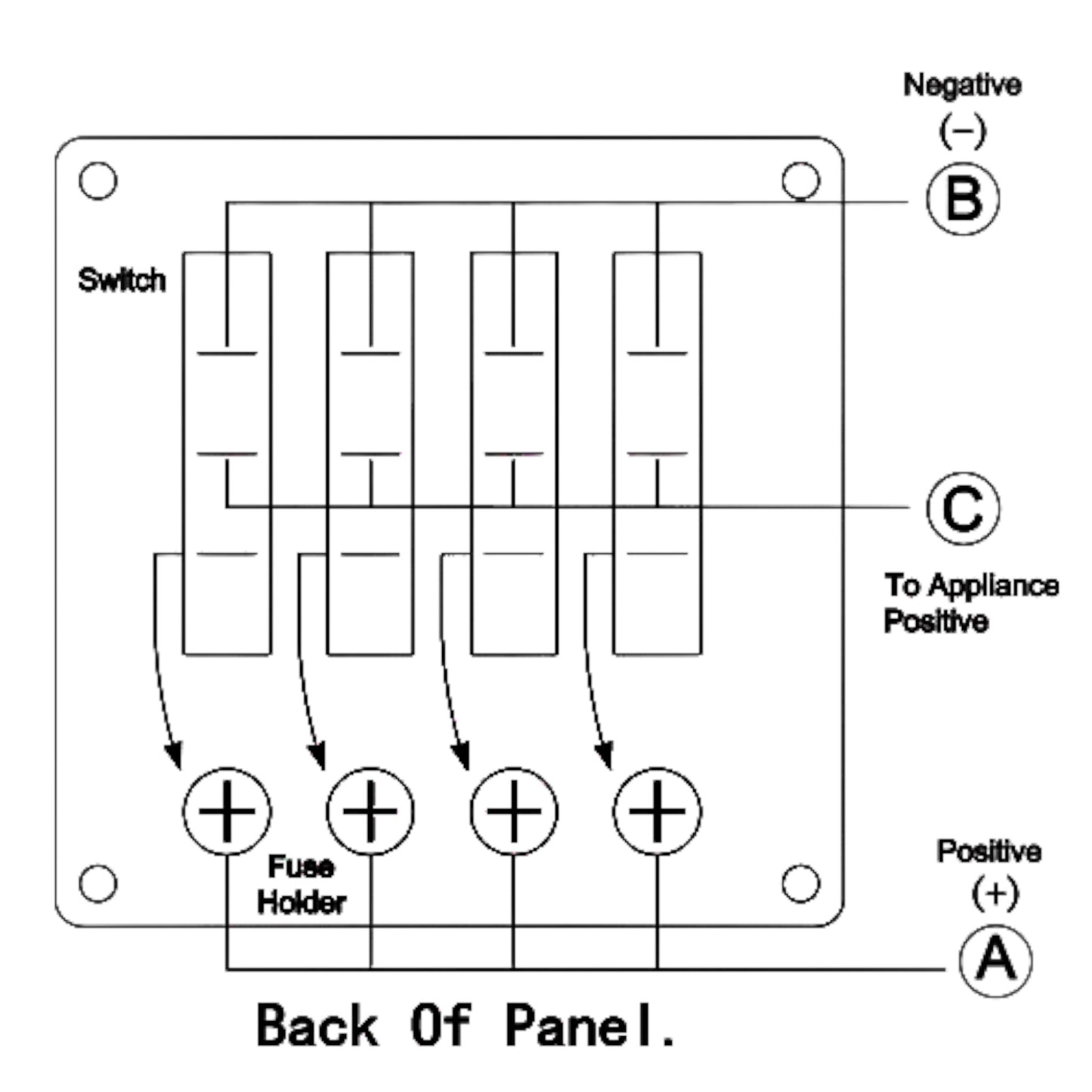 Pactrade Marine Boat Black Aluminum Switch Panel IP65 12V Illuminated Switches 4x5A Fuses