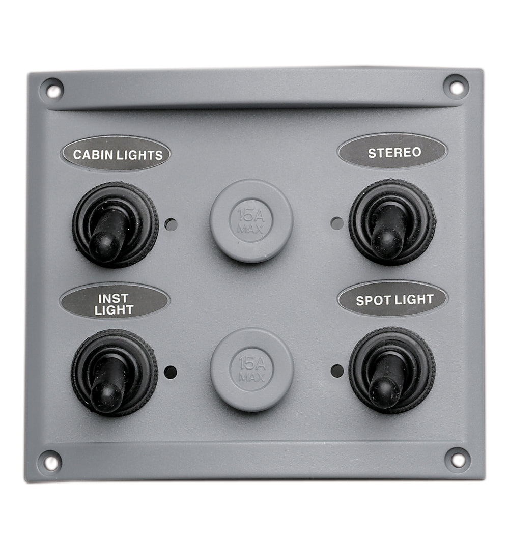 Pactrade Marine Boat Grey 4 Gang IP65 Switch Panel Neoprene Capped Switches