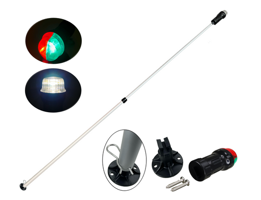 Pactrade Marine Combo Light and All-Round Light 1*0.5W LED*2/1NM Visibility 3*AAA Batteries Operated (NOT Included) IP67 Anodized Aluminum Tube (30"-52" Telescopic, Latch Base Mount)