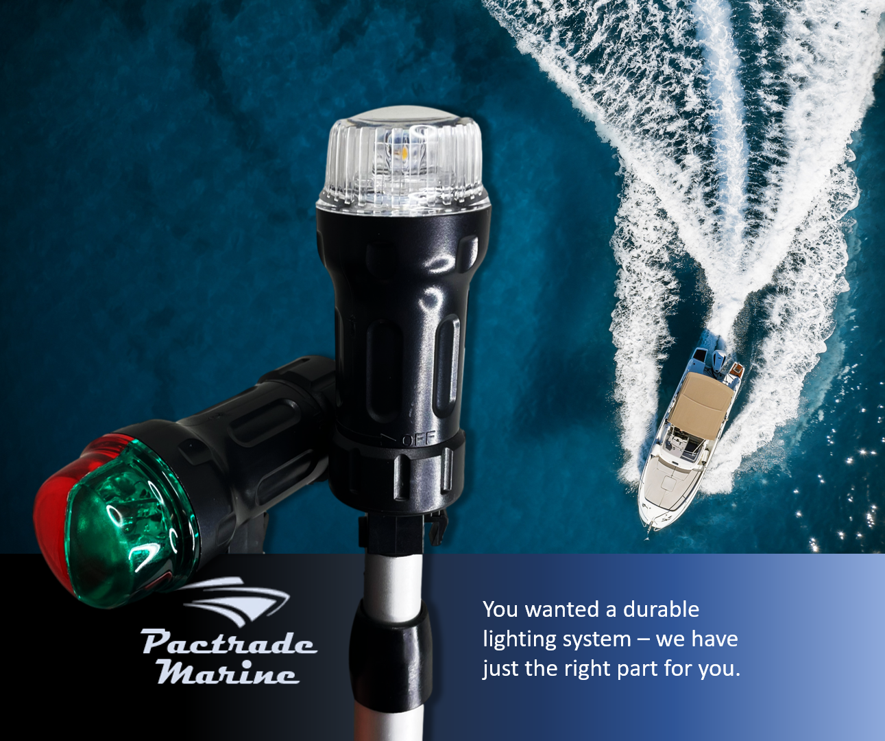 Pactrade Marine Combo Light and All-Round Light 1 * 0.5W LED*2/1NM Visibility 3*AAA Batteries Operated (NOT Included) IP67 Anodized Aluminum Tube (30.6"-53", Quick Release Base Mount)