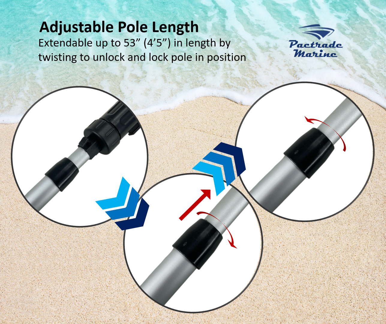 Pactrade Marine Combo Light and All-Round Light 1 * 0.5W LED*2/1NM Visibility 3*AAA Batteries Operated (NOT Included) IP67 Anodized Aluminum Tube (30.6"-53", Quick Release Base Mount)