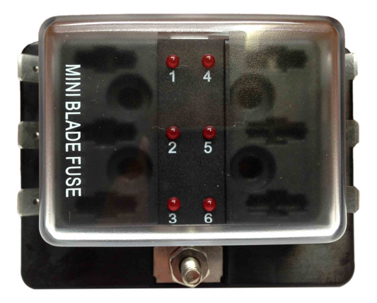 MINI BLADE FUSE BLOCK HOLDER LED INDICATOR MARINE BOAT 6 GANG US PATENT 6775148