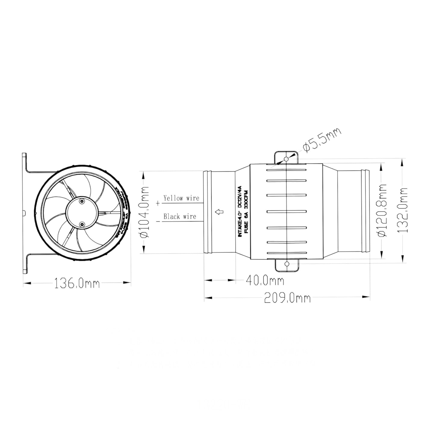 Pactrade Marine White ABS Turbo In-Line Blower 120VDC 3" Hose Diameter For Boat RV Car Truck