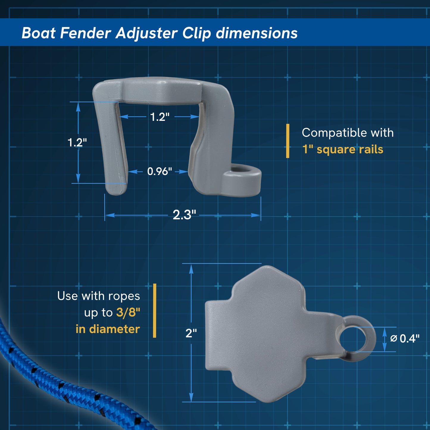 Pactrade Marine Adjuster Boat Fender Clips for Pontoon Rail Fenders - Multipack Options (4, 8, 12, 16 Clips) for 1-Inch Square Tube Railing - Secure, Easy-Install, Scratch-Free Boat Bumper Holders