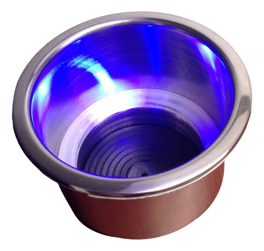 MARINE BOAT STAINLESS STEEL 304 LED BLUE CAN DRINK HOLDER RV CAMPER