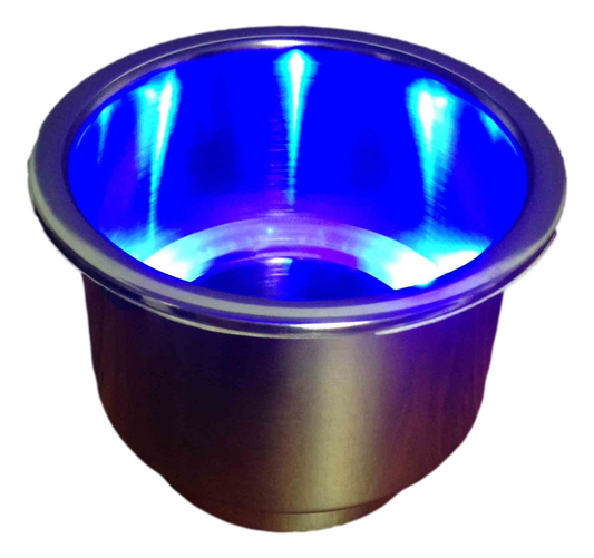 RV MARINE BOAT STAINLESS STEEL 304 LED BLUE CAN DRINK HOLDER 3/8" DRAIN TUBE