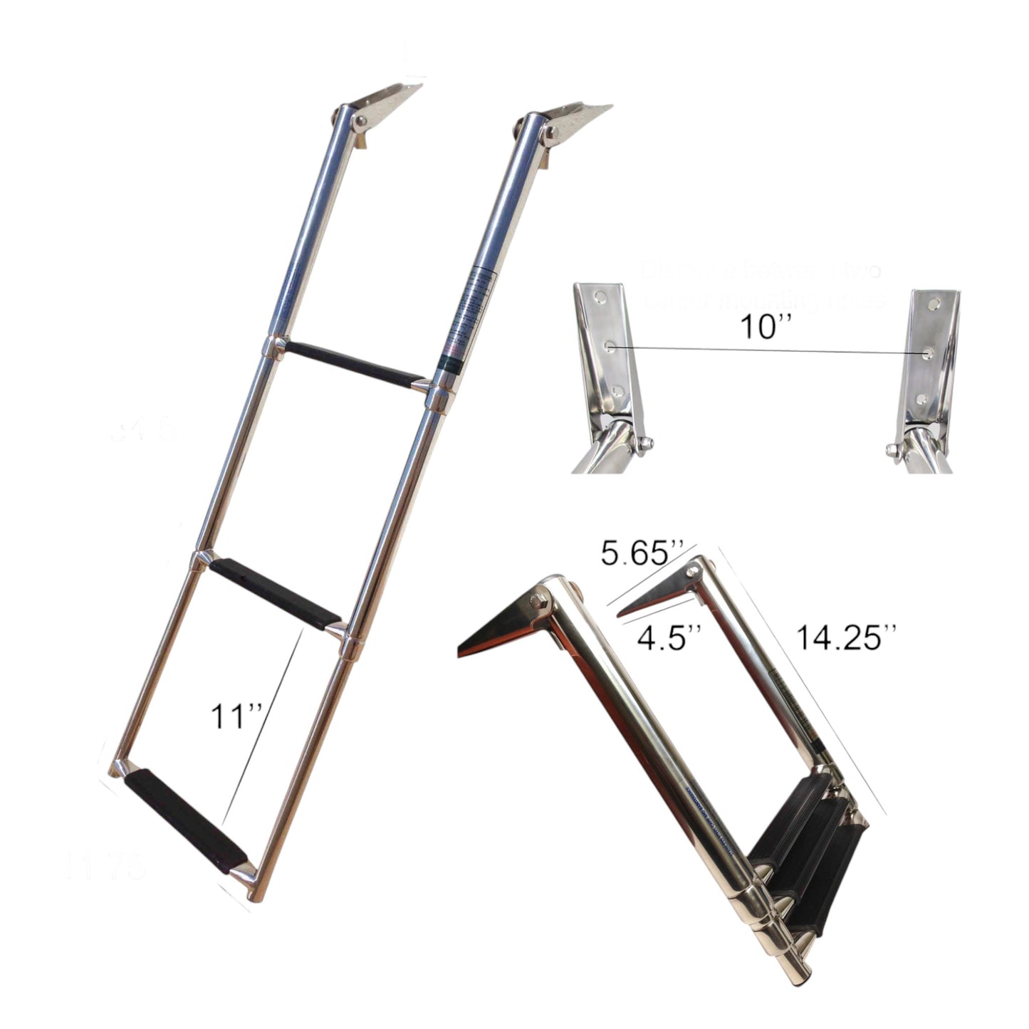 Pactrade Marine Boat Stainless Steel 3 Step Telescopic Ladder Over Platform