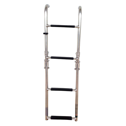 Pactrade Marine Boat Foldable Stainless Steel 4 Steps Ladder Stern Mount With Rubber Grips