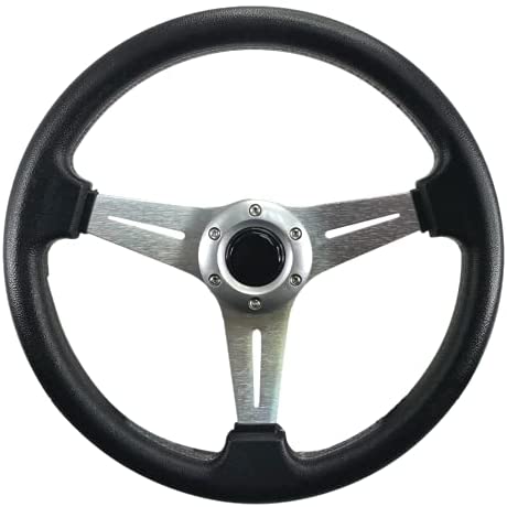 Pactrade Marine Boat Pontoon Non-Magnetic Silver Steering Wheel Aluminum Frame Polyurethane (PU) Sleeves 3 Spokes 13" Diameter Aluminum Hub with 3/4" Tapered Bore