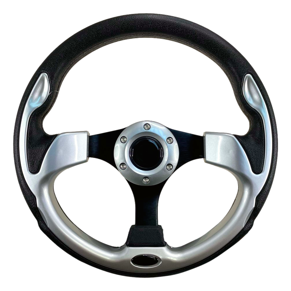 Pactrade Marine Boat Pontoon Non-Magnetic Steering Wheel Aluminum Frame Polyurethane (PU) Sleeves 3 Spokes 12-1/2" Diameter Aluminum Hub with 3/4" Tapered Bore (Silver, Black Spokes)