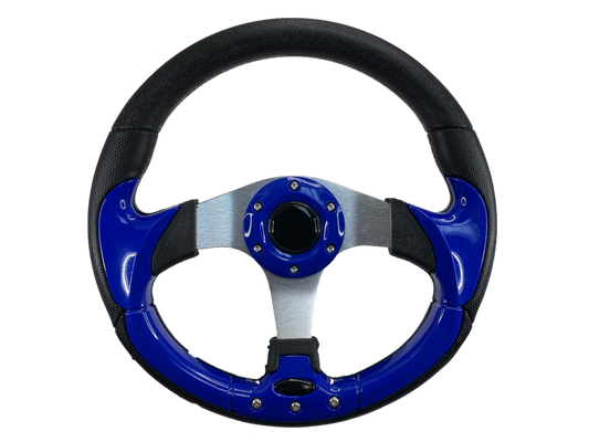 Pactrade Marine Boat Pontoon Non-Magnetic Steering Wheel Aluminum Frame Polyurethane (PU) Sleeves 3 Spokes 12-1/2" Diameter Aluminum Hub with 3/4" Tapered Bore (Navy Blue, Silver Spokes)