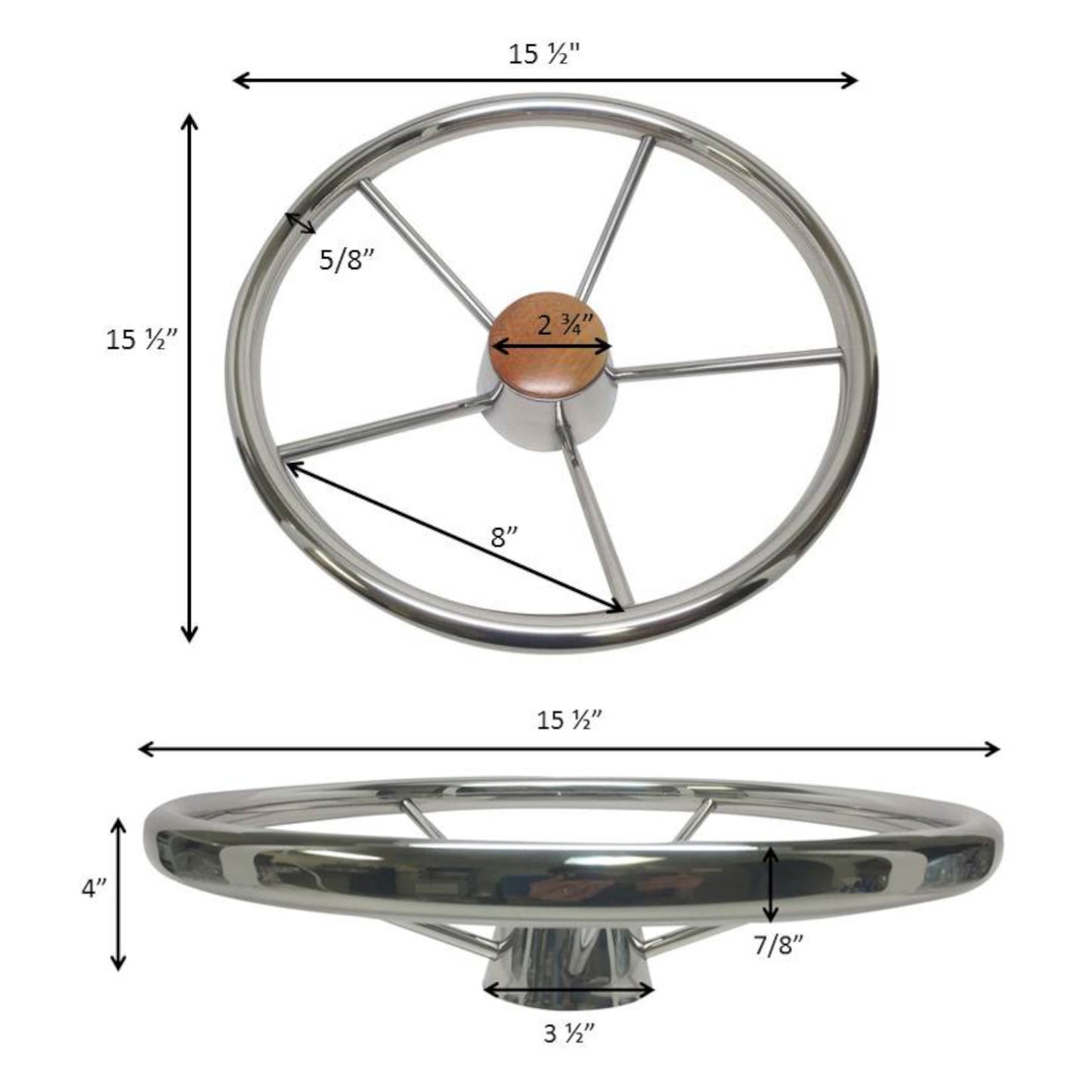 Pactrade Marine Destroyer Style SS304 Five Spoke Steering Wheel with Teak Cap