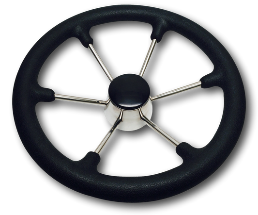 Pactrade Marine Boat SS304 Steering Wheel with Sleeve 6 Spoke, Black