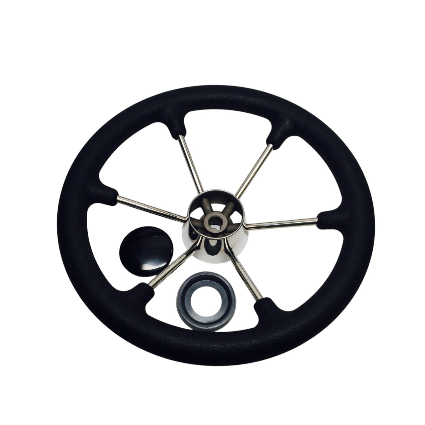 Pactrade Marine Boat SS304 Sterring Wheel with Black Sleeve 6 Spoke 15 1/2"