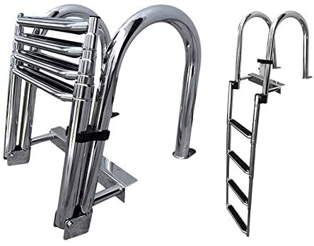 Pactrade Marine Boat Pontoon SS304 Telescoping 4 Step Inboard Swimming Pool Dock Ladder Stainless Steel Handrail Threaded Steps