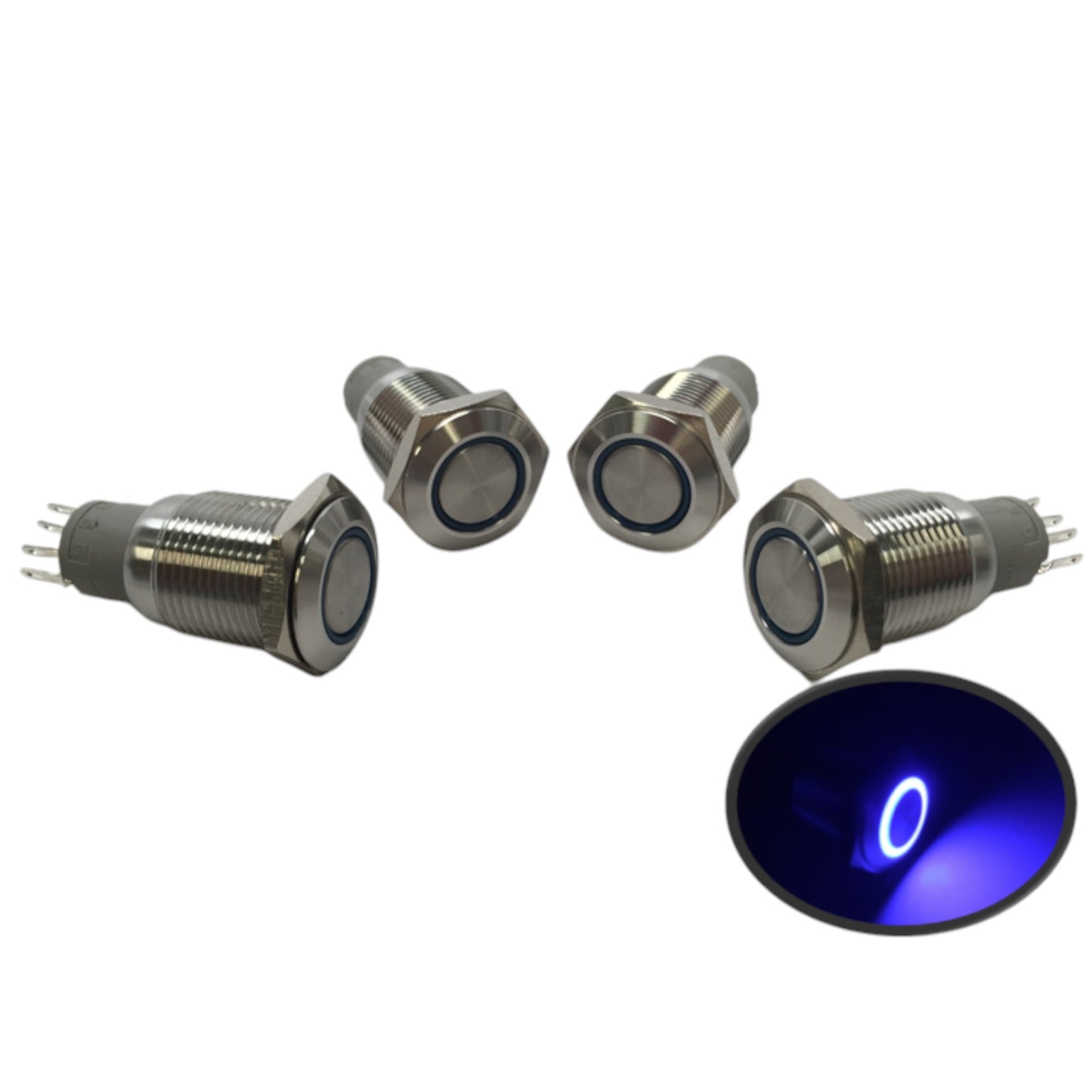 4 of Pactrade Marine SS304 Blue LED Ultra Flush Light Auto On-Off Push Switch Ring Button