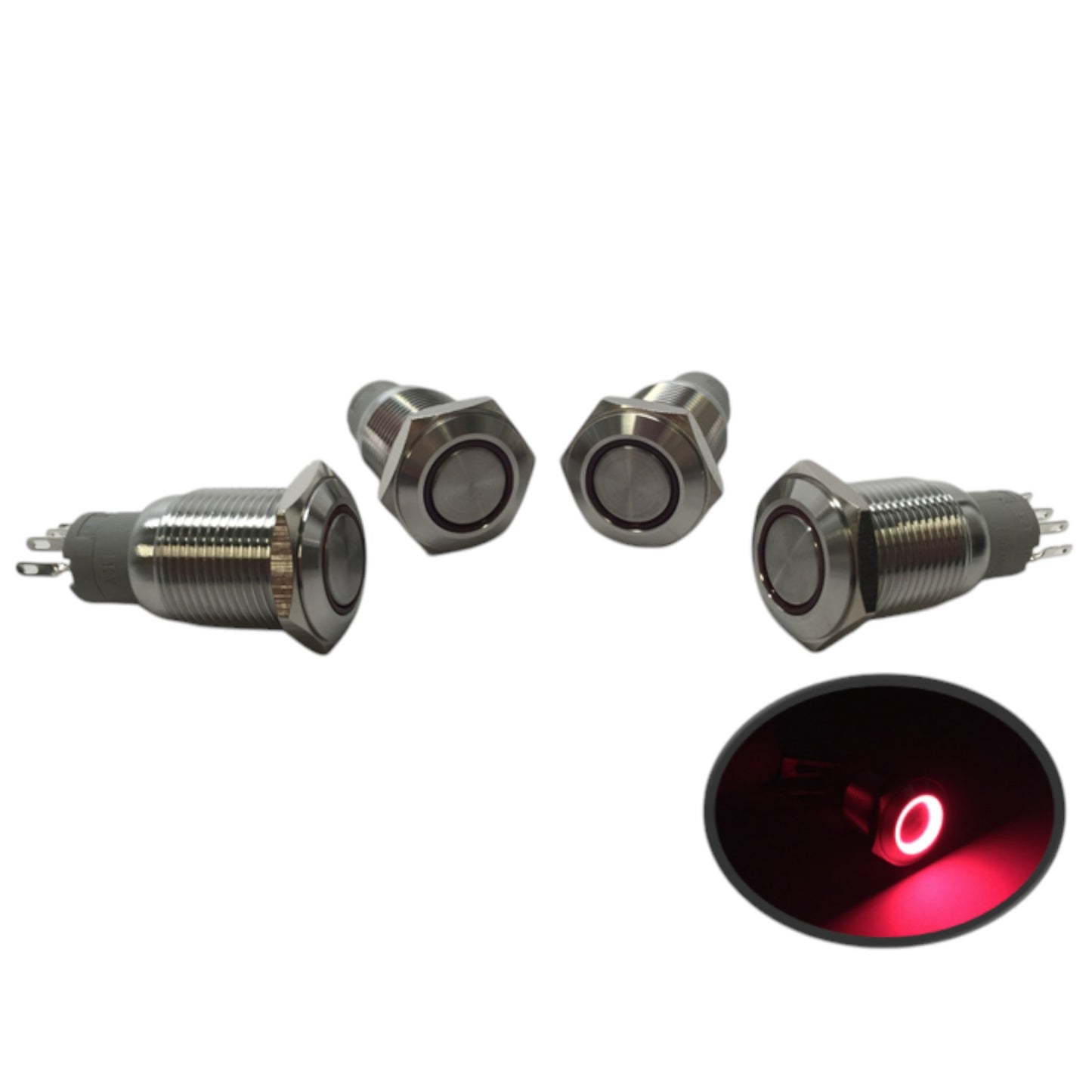 4 of Pactrade Marine SS304 Red LED Ultra Flush Light On-Off Push Switch Ring Button