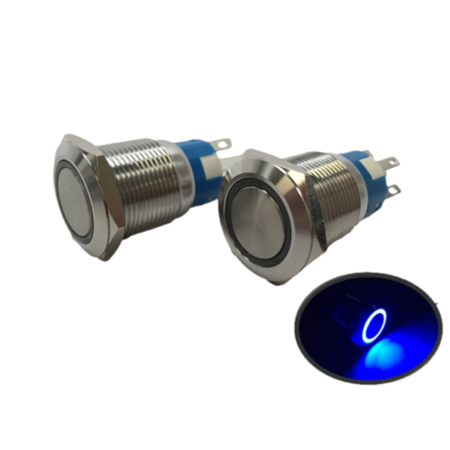 2 of Pactrade Marine SS304 Blue LED 12V Flush Light Auto On-Off Push Switch Ring Button