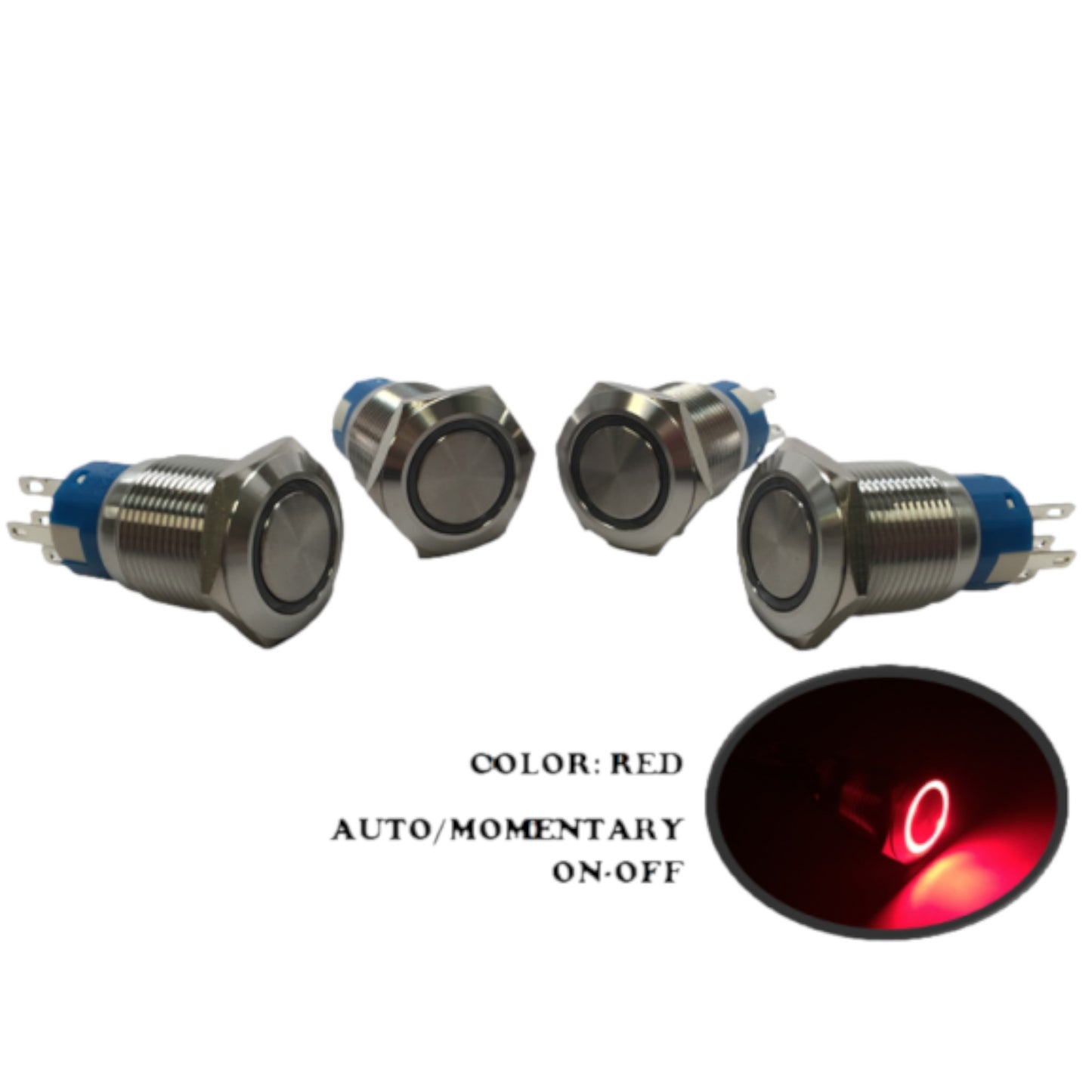 4 of Pactrade Marine Boat SS304 Red LED Flush Light Auto On-Off Push Switch Ring Button