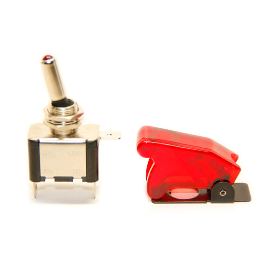 Pactrade Marine Red LED Dot Toggle Switch and Red Safety Switch Flip Cap Cover