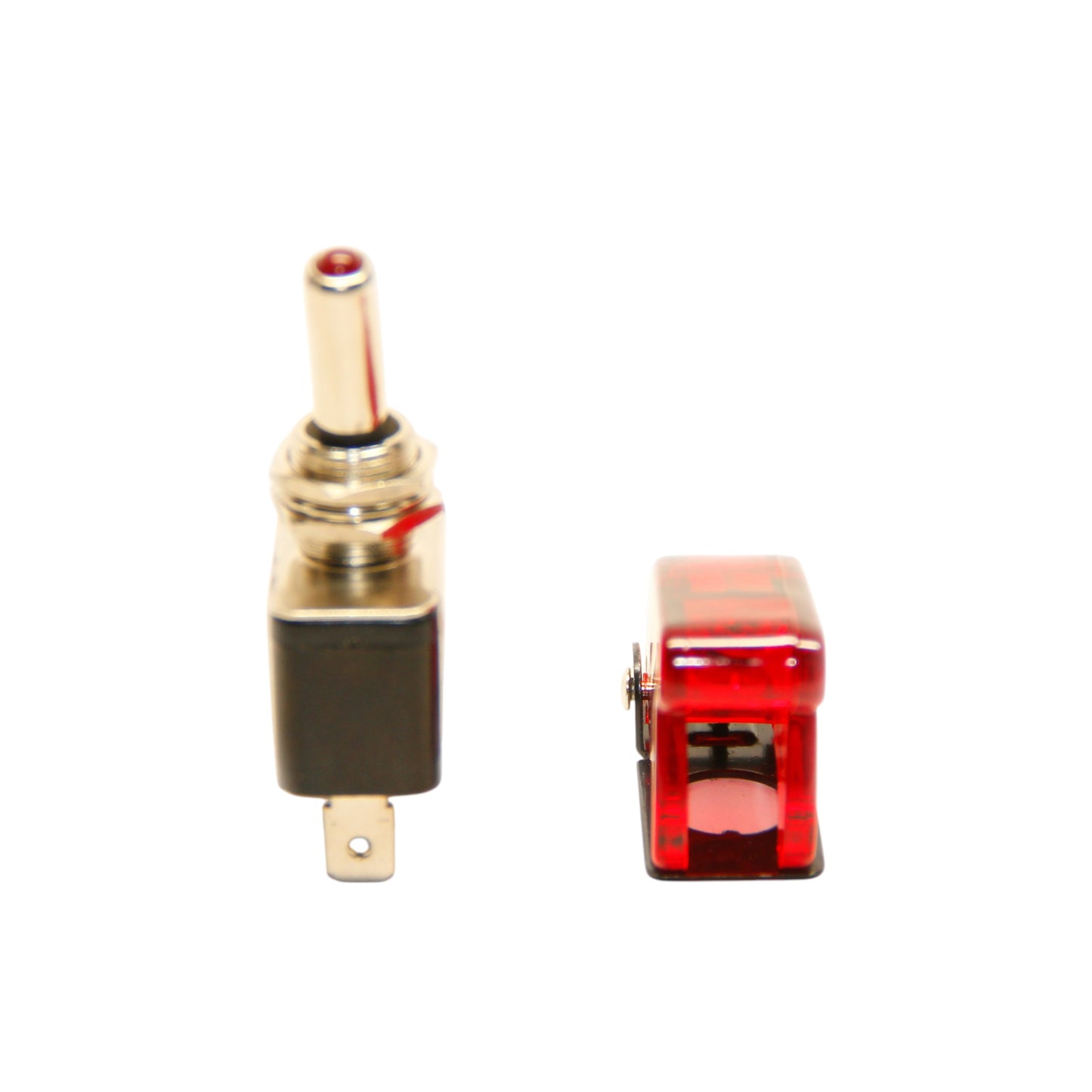 Pactrade Marine Red LED Dot Toggle Switch, Red Safety Switch Flip Cap Cover X5