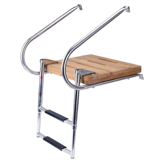 Pactrade Marine Platform Ladder, Stainless Steel Inboard Teak