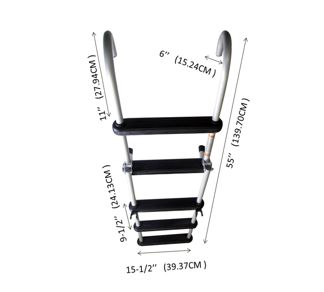 Pactrade Marine Pontoon Boat Removable Folding Ladder 5 Step Anodized Aluminum Tubing 300lbs