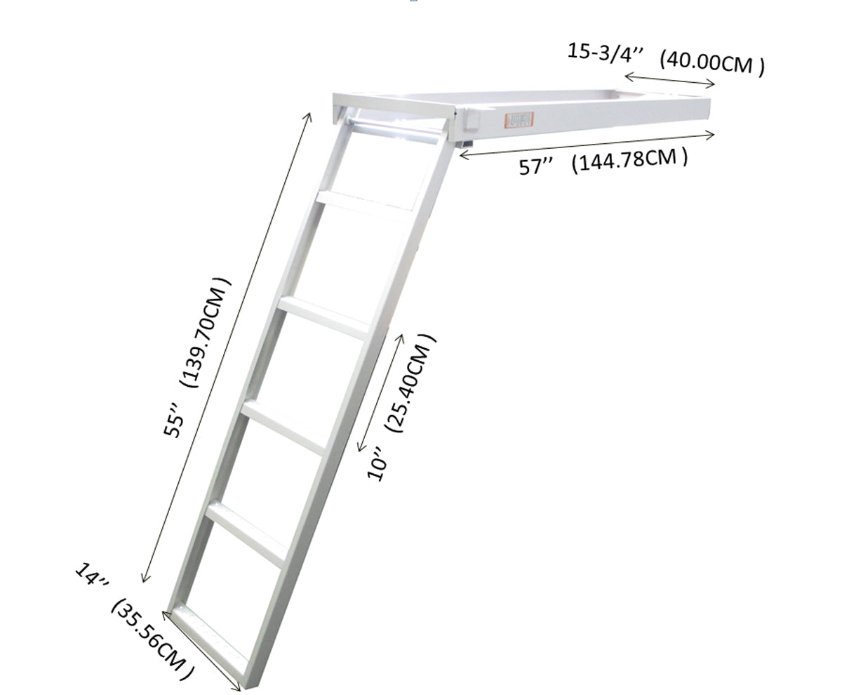 Pactrade Marine Pontoon Boat Under Deck Anodized Aluminum 5 Step Flat Front Ladder 300lbs Capacity Self Store