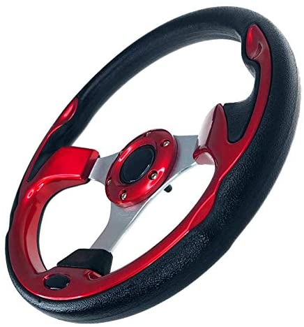 Pactrade Marine Auto Car Club Golf Cart Steering Wheel Grip Horn Cap Polyurethane (PU) Sleeves 12.5"(320mm) Diameter Aluminum Spokes Fit Ezgo Yamaha 6-Hole Universal Pattern Hub No Adapter (Red)