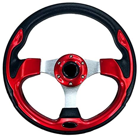 Pactrade Marine Auto Car Club Golf Cart Steering Wheel Grip Horn Cap Polyurethane (PU) Sleeves 12.5"(320mm) Diameter Aluminum Spokes Fit Ezgo Yamaha 6-Hole Universal Pattern Hub No Adapter (Red)