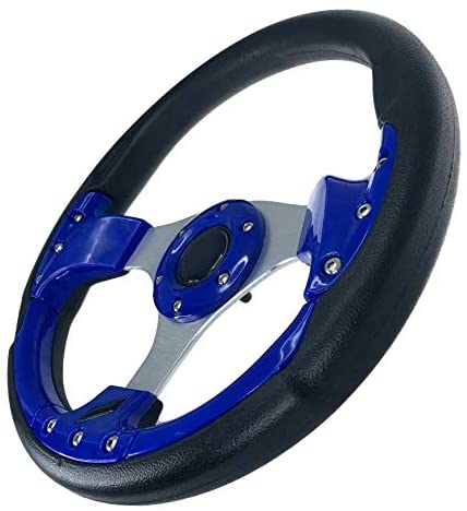 Pactrade Marine Auto Car Club Golf Cart Steering Wheel Grip Horn Cap Polyurethane (PU) Sleeves 12.5"(320mm) Diameter Aluminum Spokes Fit Ezgo Yamaha 6-Hole Universal Pattern Hub No Adapter (Navy Blue)