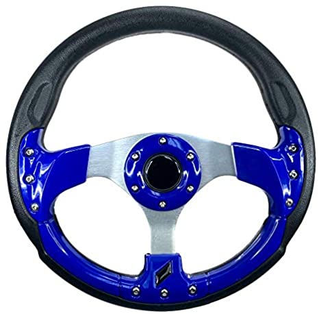 Pactrade Marine Auto Car Club Golf Cart Steering Wheel Grip Horn Cap Polyurethane (PU) Sleeves 12.5"(320mm) Diameter Aluminum Spokes Fit Ezgo Yamaha 6-Hole Universal Pattern Hub No Adapter (Navy Blue)