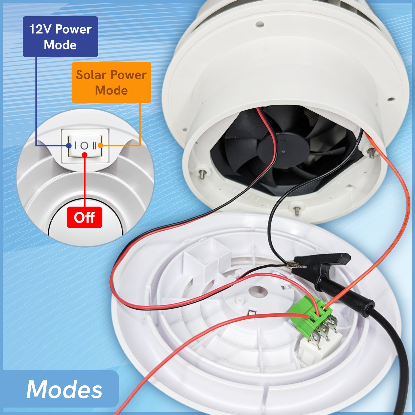 Pactrade Marine Solar Roof Vent Fan - Dual-Mode 12V/Solar Vent Fan for Shed, RV, Trailer, More | Solar/12V Exhaust Fan for Odor & Moisture Control | Quiet, Weatherproof RV Exhaust Fan Replacement