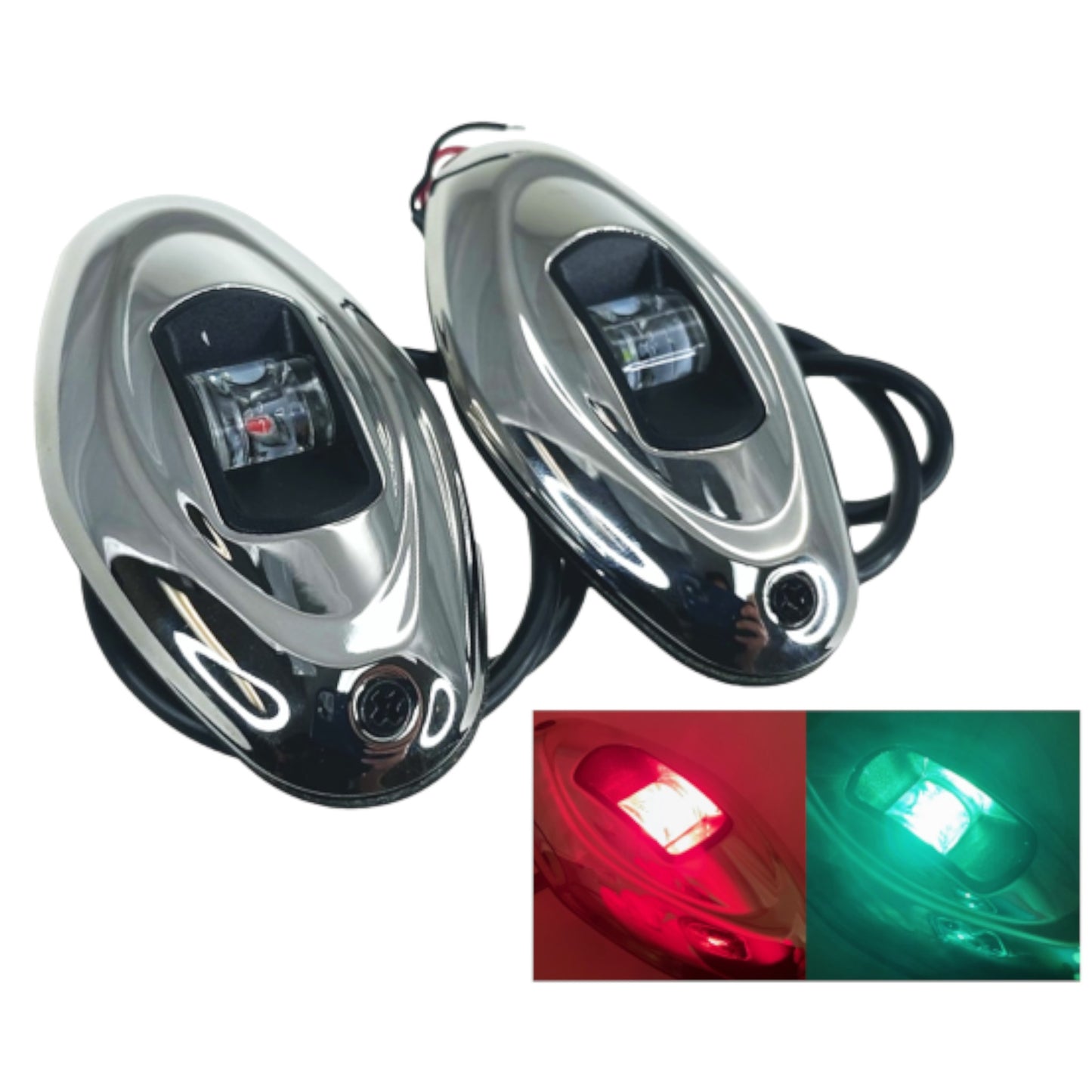 Pactrade Marine Boat Vertical Mount SS316 Navigation Light 12V 1NM LED Green Starboard 95LM Red Port 20LM Light 12m 112.5 Degrees Each 12V DC / 1W Teardrop Oval Stainless Steel Housing