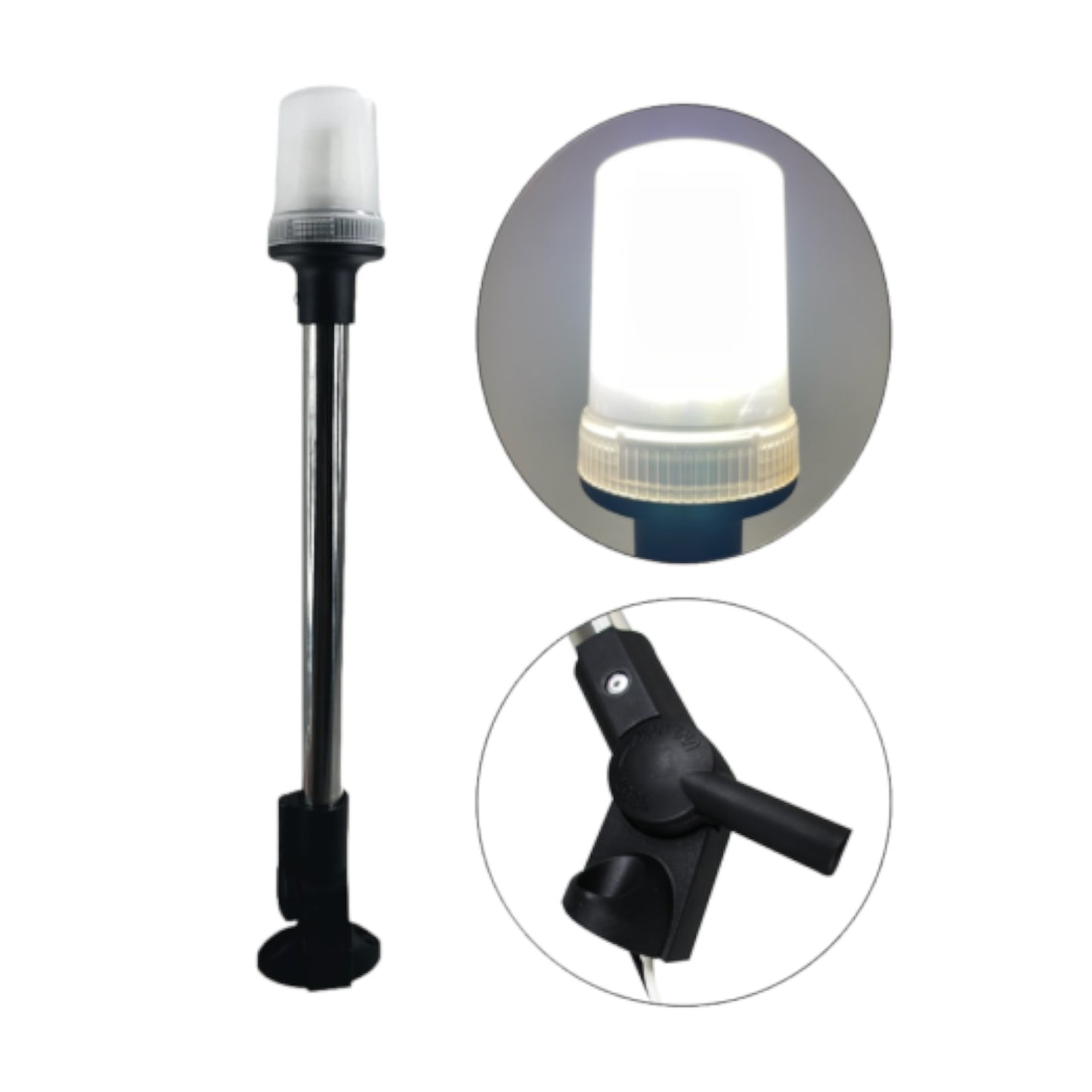 Pactrade Marine Boat LED All Round Anchor Navigation Stainless Steel Pole Light Black Base Clear Lens PA Housing 10-24VDC/2.5W Nature White 2NM Surface Mount IP65 250 Lumen LM RoHS CE Certified (16")