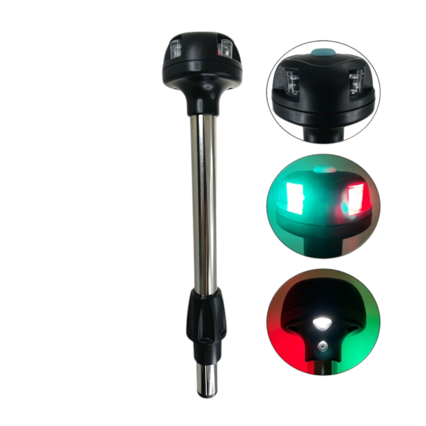 Pactrade Marine Boat Combination Navigation Light Black Housing Stainless Steel 304 Pole Universal Fit Locking Collar Green Red LED 2NM 12VDC IP:65 CE RoHS Certified 11" (3-Color (Green, Red & White))