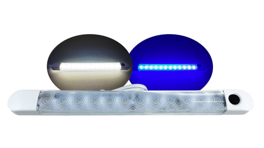 Pactrade Marine LED Strip Courtesy Light White PC Plastic Housing Nature White Surface Mount with Switch DC12V 4WCE RoHS Certified 9-1/2"x1/2" x7/8" (Nature White/Blue)