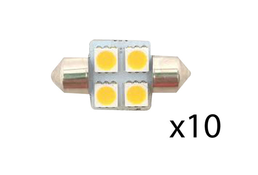 Pactrade Marine X10 LED Bulbs Festoon Type 12VDC 60LM Warm White 10 PCS